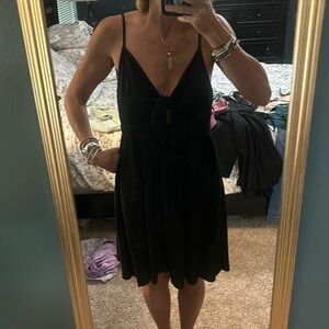 Black linen tie front dress Sz M